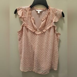 LC Lauren Conrad Womens Pink Ruffle Sleeve Floral Layered Blouse Top Med…